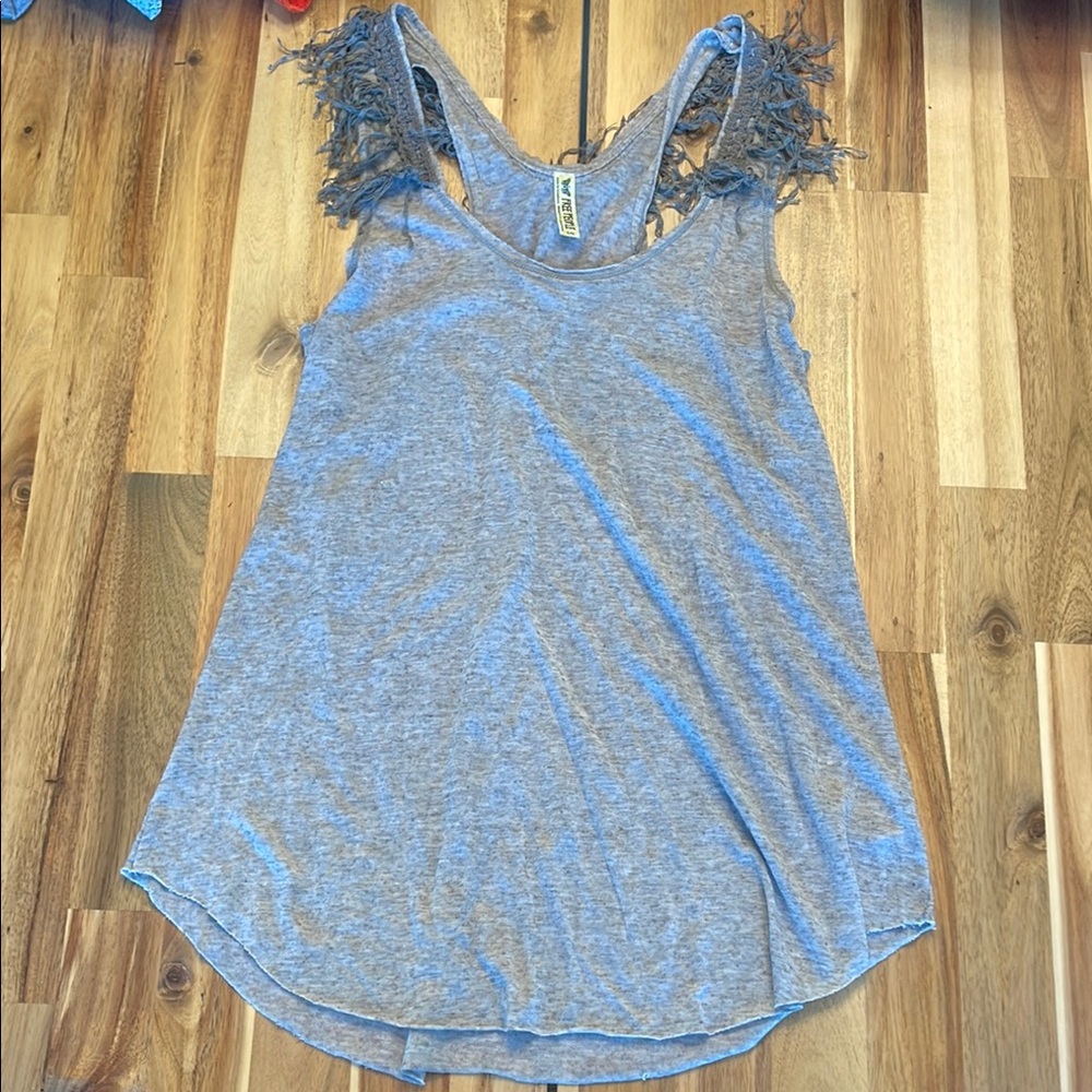 Gray Fringe Detail Women's Top